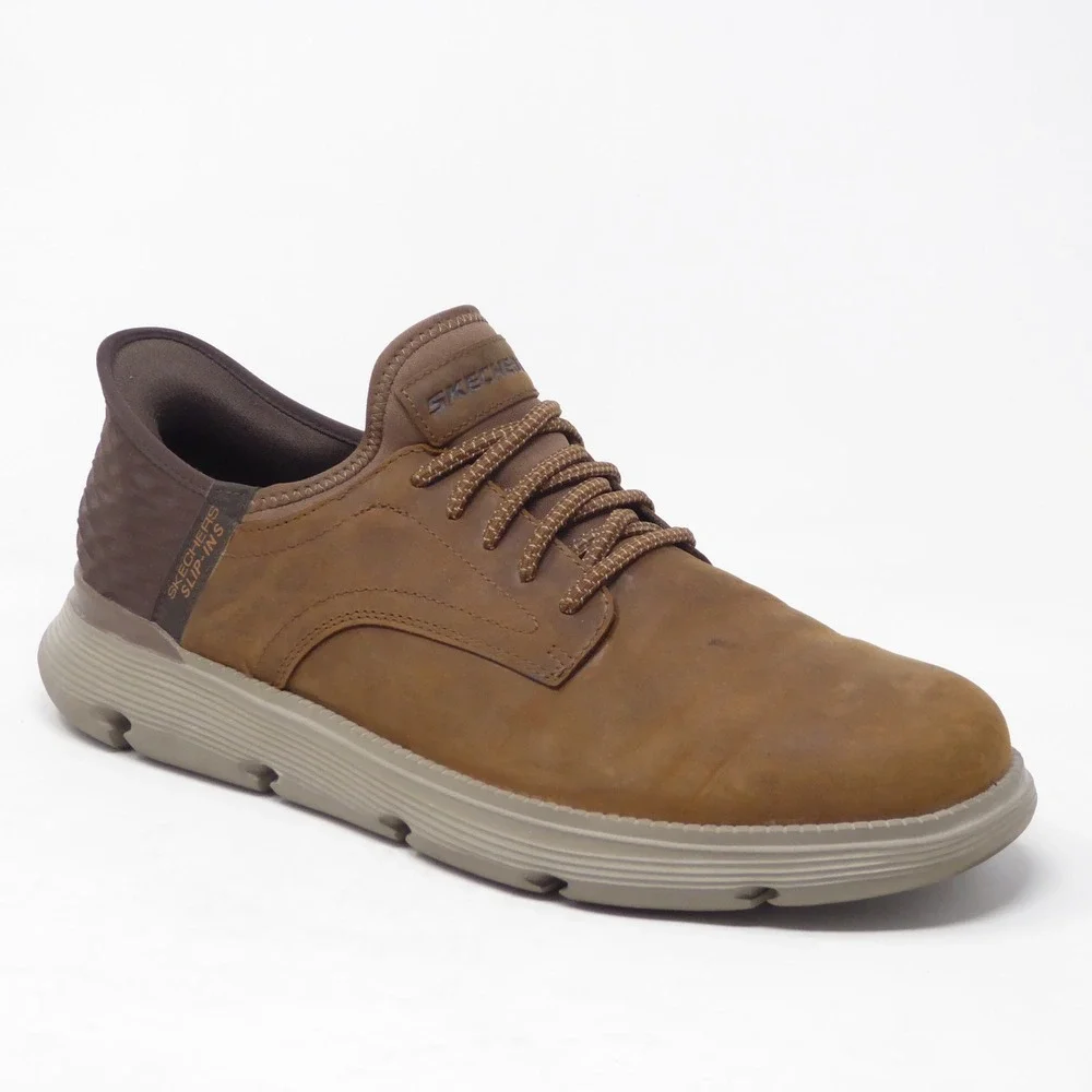 Skechers Mens 205046 Garza-Gervin Brown Leather Slip-ins Casual Shoes Size 13